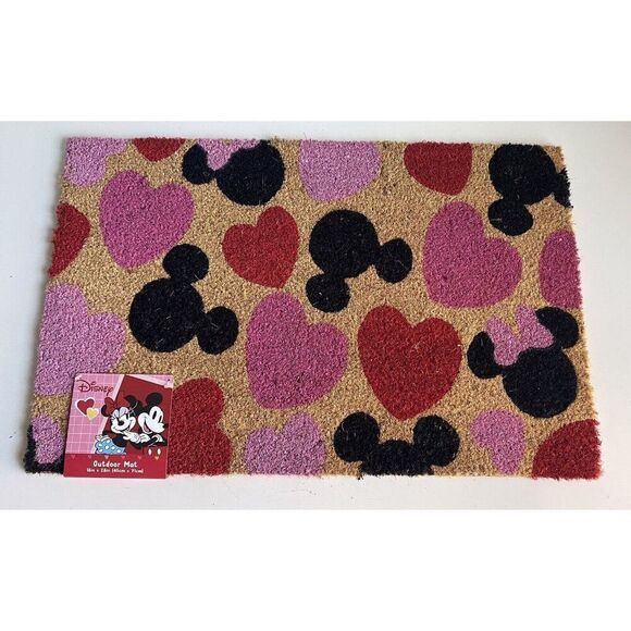 Disney Mickey Minnie Mouse Coir Door Mat 18x28” Outdoor Rug Valentines heart NEW - Picture 1 of 8